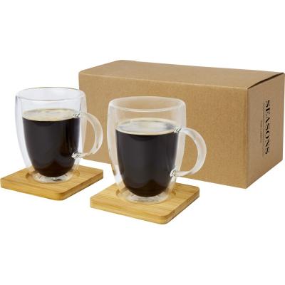 Image of Manti 2-piece 350 ml double-wall glass cup with bamboo coaster