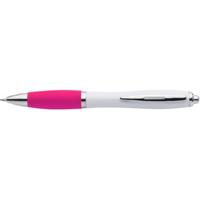 Image of Plastic ballpen with coloured rubber grip, blue ink