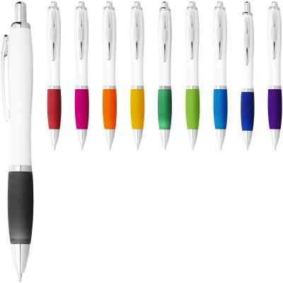Image of Nash ballpoint pen with white barrel and coloured grip